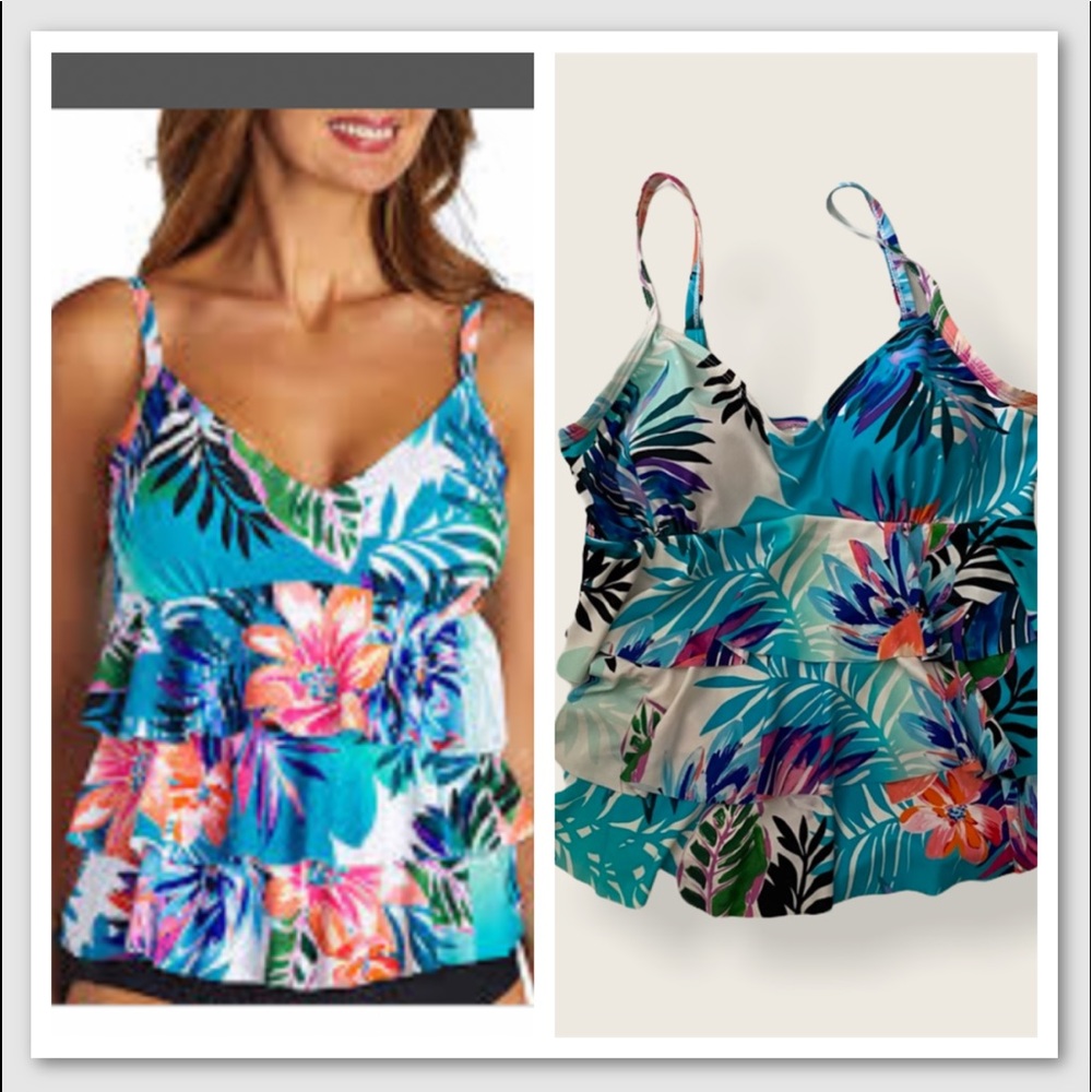 St. John’s Bay Triple Tier Tankini Top Ruffle Sz 8